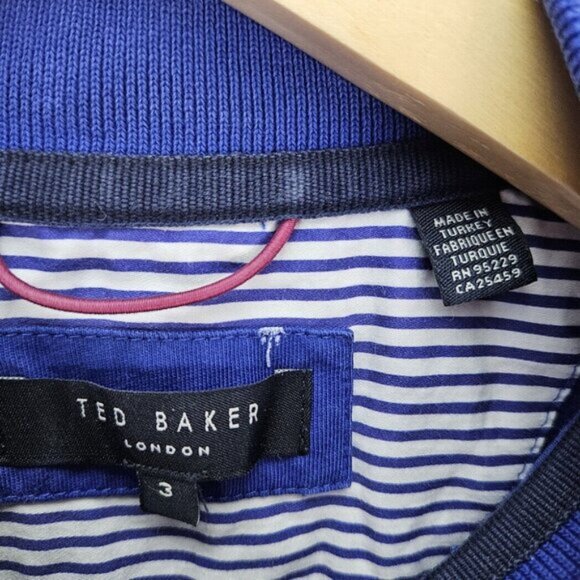 Ted Baker Golf Polo Shirt Blue All Over Print Cotton Short Sleeve Men's Size 3 - Picture 6 of 10